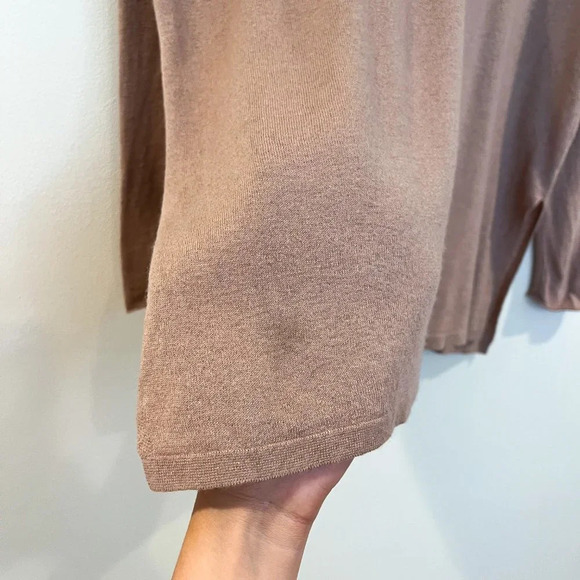 Babaton Wool Linen Blend Light Brown V Neck Lightweight Long Sleeve Sweater S - Picture 4 of 10